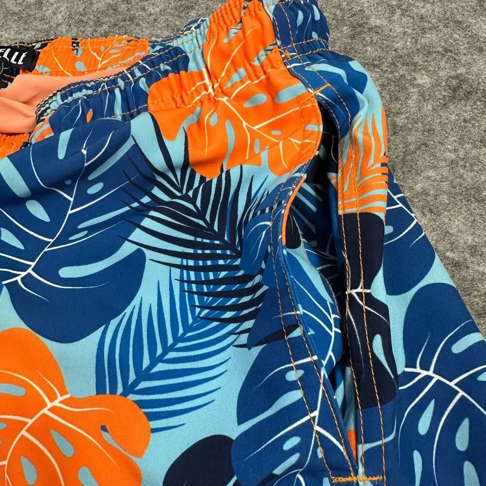 CAPELLE Mens Swim Trunks Size 2XL Tropical Monstera Leaf Print Board Shorts Blue